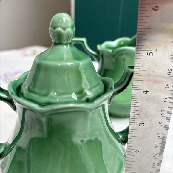 Royal Staffordshire J & G Meakin heirloom ironstone green creamer & sugar bowl - Picture 8 of 8